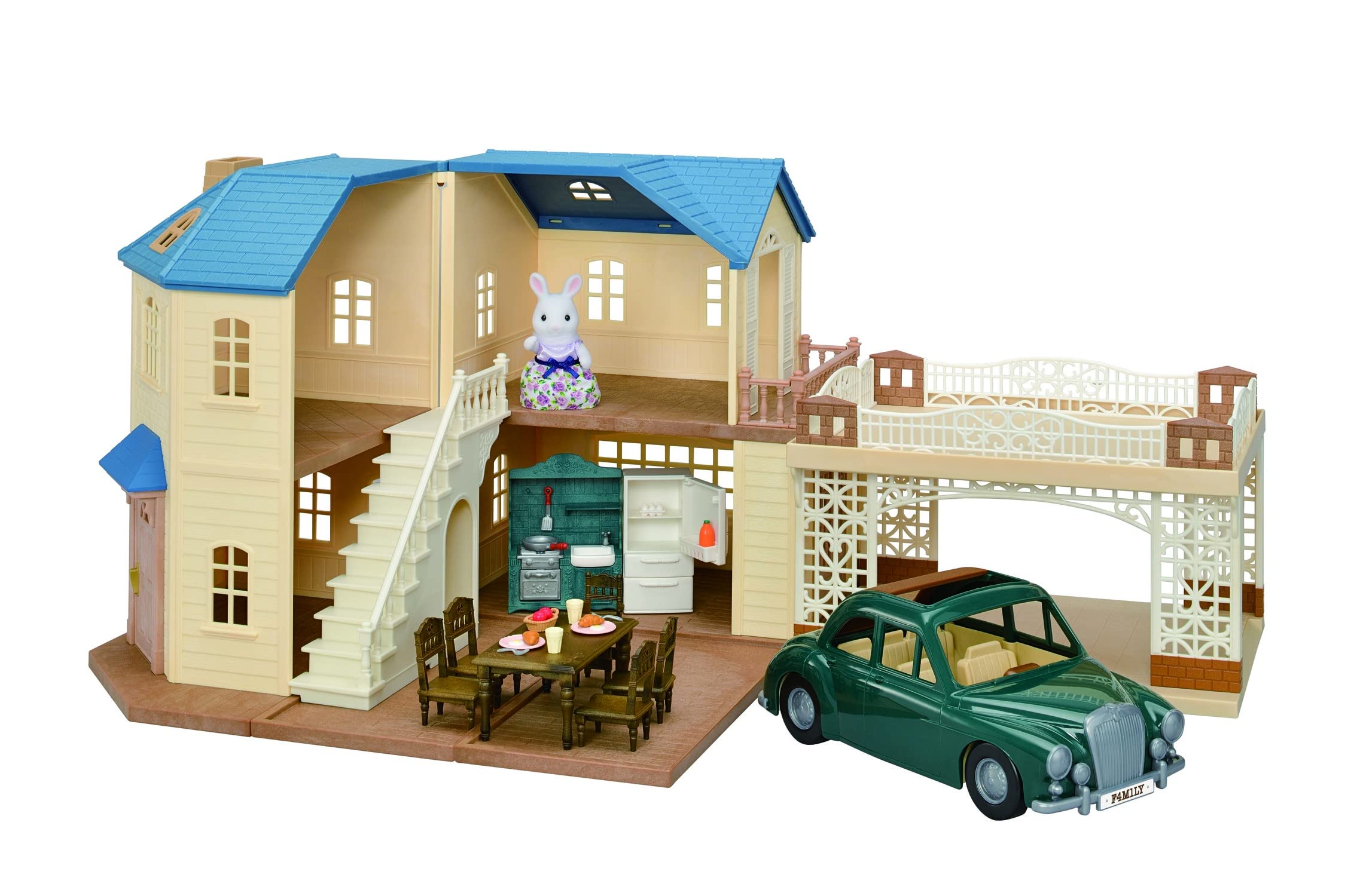 Calico Critters Large House with Carport Gift Set, Dollhouse Playset with Collectible Figure, Vehicle, Furniture and Accessories - Amazon Exclusive!