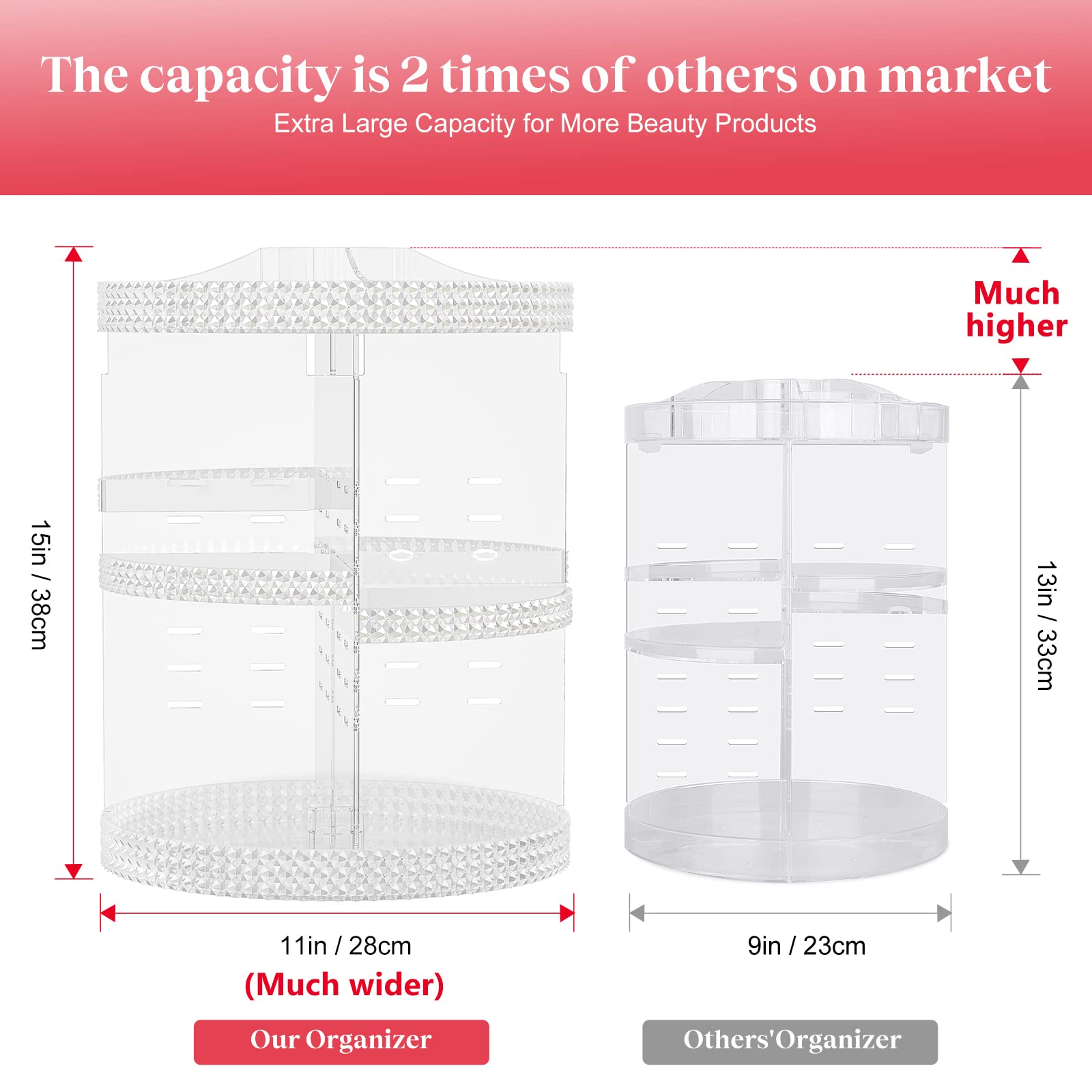 Awenia Makeup Organizer 360-Degree Rotating, Adjustable Makeup Storage, 7 Layers Large Capacity Cosmetic Storage Unit,Fits Different Types of Cosmetics and Accessories, Plus Size(Acrylic Clear)