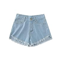 Women's Summer Stretch Jean Shorts with Pockets Casual High Waisted Denim Shorts Frayed Raw Hem Jean Shorts for Teen Girls