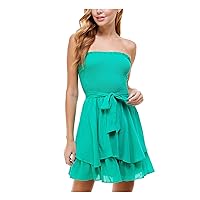 Dress Large Junior A-Line Ruched Tie-Waist Green L
