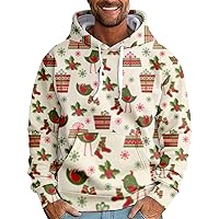 Mens Graphic Hoodies Christmas Elk Printed Hooded Flannel Warm Ugly Christmas Sweatshirt Oversized Unisex Winter Pullover