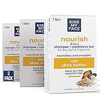 Kiss My Face Nourish 2-in-1 Shampoo and Conditioner Bar, With Oat and Shea Butter, Nourishes and Smooths, For Dry, Dull and Frizzy Hair, Cruelty Free and Palm Oil Free, Pack of 3