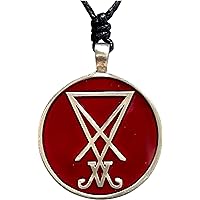Sigil of Lucifer Red Silver Pewter Men's Pendant Necklace black adjustable cord