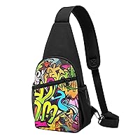 Sling Bag Crossbody for Women Fanny Pack Graffiti Drawing Chest Bag Daypack for Hiking Travel Waist Bag