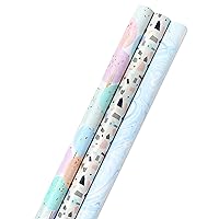Hallmark Wrapping Paper Bundle with Cut Lines on Reverse - Blush, Gray, Blue, Gold (3-Pack: 55 sq. ft. ttl.) High Gloss & Metallic Prints for Easter, Mothers Day, Weddings, Baby Showers, Bridal Showers