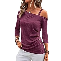Womens Off The Shoulder Ruched Tops Asymmetrical Neck Long Sleeve Shirts 2024