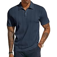 PJ PAUL JONES Mens Textured Knit Polo Shirts Regular Fit Stretchy Golf Shirts