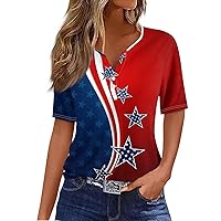 Independence Day Plus Size Summer Short Sleeve Tops for Womens V Neck Flag Day USA Printed Tshirts Tees