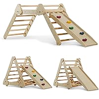 Avenlur Vicus 4 in 1 Montessori Climbing Set - Wooden Climbing Gym - Triangle Ladder, Rock Climbing Step, Ramp Climber, Reversible Slide - Foldable Indoor Playground for Kids Ages 18 Months to 4 Years