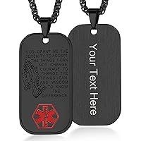 Custom4U Personalized Medical Alert Necklace for Men/Women Custom Made Engraved Emergency Med ID Dog Tag/Heart/Round Pendant Gold/Black/Stainless Steel with Chain 24 Inches