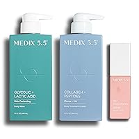 MEDIX Glycolic Acid Body Wash + Collagen + Peptide Firming Cream + 3% Hyaluronic Acid Anti-Aging Booster Serum Set