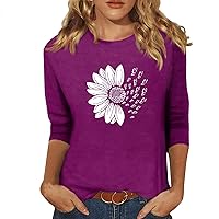 3/4 Length Sleeve Summer Tops for Women 2024 Summer Vacation Casual Loose Fit Tees Boho Crewneck Plus Size Daisy Tee