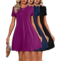 3 Pack Women Casual T Shirt Dresses Short Sleeve Round Neck Loose Fit Tunic Dresses Summer Swing Dress…