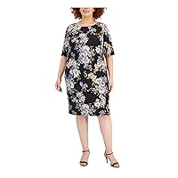 Connected Apparel Womens Plus Floral Calf Midi Dress Purple 20W