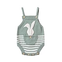 fhutpw Easter Bunny Romper Baby Boy Girl Knitted Sleeveless Jumpsuit Outfit Cute Newborn 3 6 9 12 Months Clothes (Green stripe, 6-9 Months)