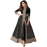 South Asian Wear Designer Stitched Georgette Embroidery Worked Flair Anarkali Gown with Nazmeen Dupatta