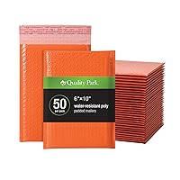 Quality Park Bubble Mailers, 6 x 10 Inch, Orange Poly Mailers, Padded Envelopes, Shipping Envelopes, Water Resistant, Self Seal, 50 Per Box (QUA85863)