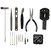 Stalwart - 75-WRTK16 16 Piece Watch Repair Kit- DIY Tool Set for Repairing Watches Includes Screwdrivers, Spring Bar Remover, Tweezers, Link Remover and More Black, Silver