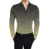 Men's Printed Button Long Sleeve Shirt Business Polka Dot Dress Shirt Regular Fit Casual Button Down Shirt