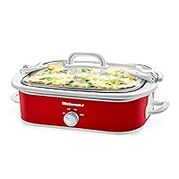 MST-5240 Casserole Crock Slow Cooker, Locking Lid Adjustable Temperature Keep Warm Oven & Dishwasher-Safe Casserole Pan, 3.5Qt Capacity, Red