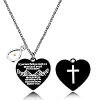 Bible Verse Cross Heart Double Sided Necklace If You Have Faith as Small as Mustard Seed You Can Move Mountains Matthew 17:20