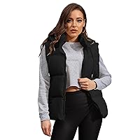 Tanming Black Puffer Vest Women Zip Up Lightweight Sleeveless Winter Outerwear Vests with Hood