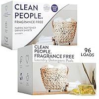 Clean People Laundry Detergent Pods & Fabric Softener Sheets - Plant-Based, Eco Friendly Laundry Detergent 96ct & Dryer Sheets 160ct (Fragrance Free)