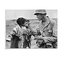 HCVBTTY World War II Pacific Soldiers Feed Children Shocking Posters Canvas Painting Posters And Prints Wall Art Pictures for Living Room Bedroom Decor 32x24inch(80x60cm) Frame-style
