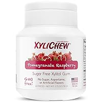 100% Xylitol Chewing Gum - Non GMO, Non Aspartame, Gluten Free, and Sugar Free Gum - Natural Oral Care, Relieves Bad Breath and Dry Mouth - Pomegranate Raspberry, 240 Count