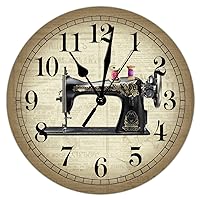 Sewing Machine Wall Clock Sewing Room Wood Clock for Bathroom Decor Clocks Battery Operated 15 Inch Silent Wall Clock Shabby Chic Wooden Clock for Kids Room Wall Hanging