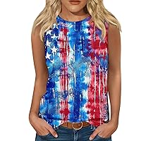 Tank Top for Women 4th of July Independence Day Sleeveless Crew Neck Top Fashion Comfortable Flag Printed Loose Fit Shirts