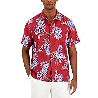Tommy Bahama Mens Bordeaux Bloom Silk Short Sleeves Button-Down Shirt