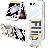 NINKI Compatible Samsung Galaxy Z Flip 5 Stand Case with Strap & Hinge Protection 2023,Protective PU Leather Cover with Camera Screen Protector Thin Phone Case for Samsung Galaxy Z Flip 5 Case Silver