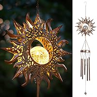 Solar Wind Chimes, Sun Wind Chime Outdoor Clearance w/Glowing Crackle Glass LED Unique Wind Bells for Outside Waterproof Chimes, Gifts for Her/Him (42