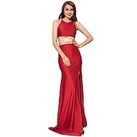 Women's Wrap Crop Top and Maxi Skirt Side Slit Dress 2 Pieces Outfit