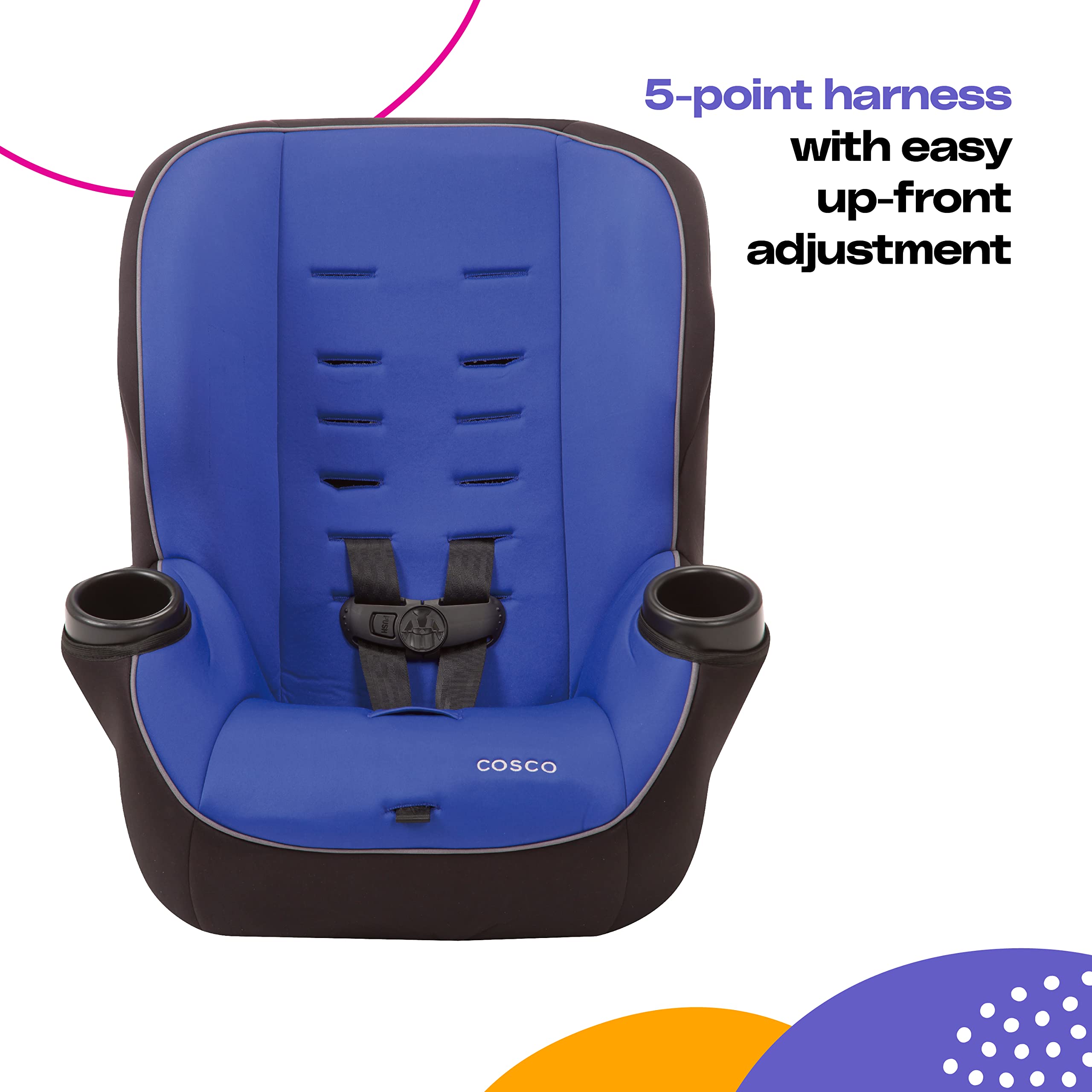 Cosco Onlook 2-in-1 Convertible Car Seat, Rear-Facing 5-40 pounds and Forward-Facing 22-40 pounds and up to 43 inches, Black Arrows & Finale Dx 2-in-1 Booster Car Seat, Dusk, 18.25x19x29.75 Inch