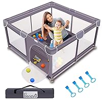 Baby Playpen for Babies and Toddlers, 50 x 50 inch Baby Play Yards, Kids Play Pen for Indoor & Outdoor, Large Baby Playpen, Toddler Play Yard with Carrying Bag, Anti-Slip Base, Li'l Pengyu