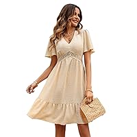 Europe and America 2023 Casual Amazon Spring/Summer New Women's Cross-Border Fresh Solid Color Ruffle Dress