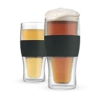 Host FREEZE Beer Glasses, 16oz Frozen Beer Mugs, Freezable Pint Glasses, Fathers Day Gifts, Birthday Gifts for Men, Dad Birthday Gift, Set of 2, Black