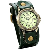 JewelryWe Vintage Wrist Watch Wide Leather Strap Band Cuff Quartz Watches for Men Women for Valentine’s Day