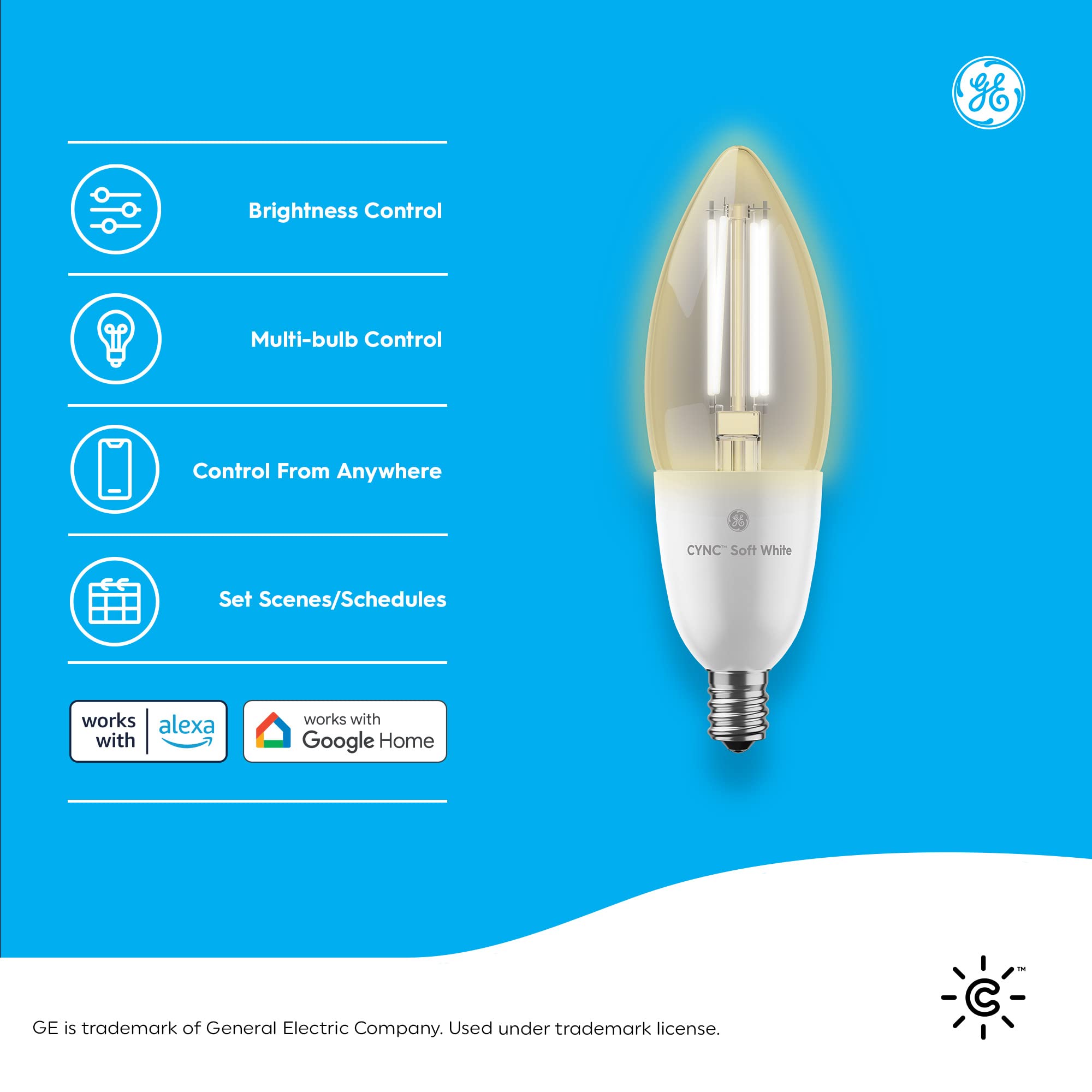 GE Lighting CYNC Smart LED Light Bulbs, Soft White, Bluetooth and Wi-Fi, Works with Alexa and Google Home, Decorative Bulbs, Small Base (4 Pack)