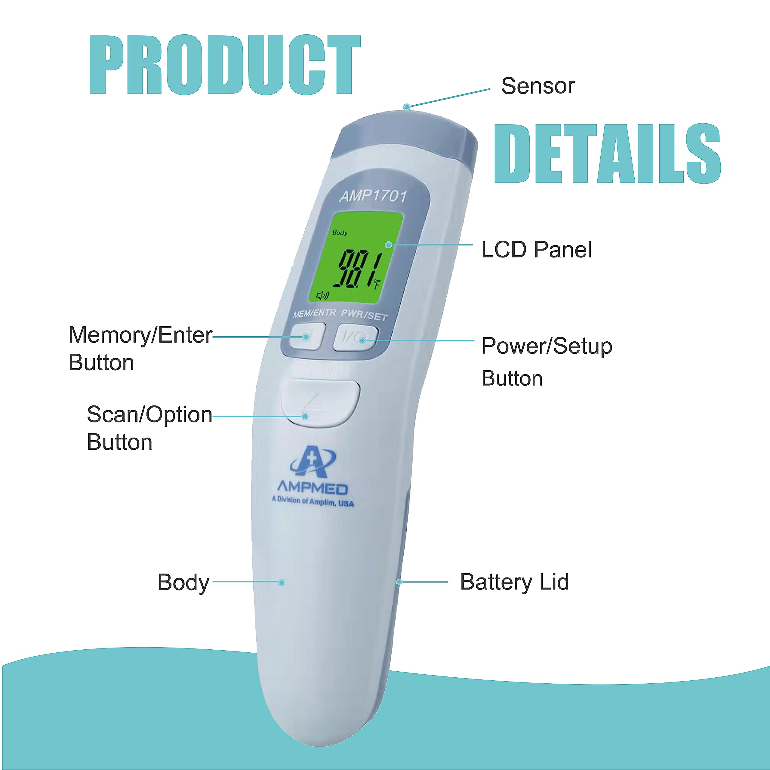 Amplim Non Contact/No Touch Forehead Thermometer for Adults, Kids, and Babies, Accurate Hospital Medical Grade Touchless Temporal Thermometer FSA HSA Approved, Serenity