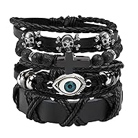 MILAKOO Punk Leather Bracelets for Women Goth Wristband Mens PU Cuff 80s Emo Rocker Bangle