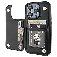 Compatible with iPhone 14 Pro Wallet Case with Card Holder, PU Leather Kickstand Card Slots Case, Double Magnetic Clasp and Durable Shockproof Cover 6.1 Inch (Black)