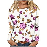 Womens Fall Fashion 2023 Crew Neck Long Sleeve Shirts Casual Floral Print Basic Tunic Tops Comfy Work Blouse