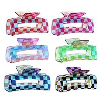 6pcs Checkered Hair Claw Clips for Thin Thick Hair Checkered Hair Clips Acrylic Small Claw Clip with Strong Hold for Women Girls Long Short Hair(4.1x2.1'', Multicolor)