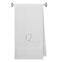 Embroidered Terry Cotton Bath Towel for Bath, Shower, Cover up Towel for Swimming Pool, Spa and Beach - 35 x 65 inches - White Color Towel - Silver Script Initial Q