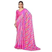 Indian Woman Designer Chiffon Saree Blouse Fancy Border Casual Wear Muslim Sari 3700