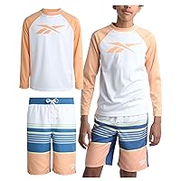 Reebok Boys' Rashguard Set - 2 Piece UPF 50+ Quick Dry Long Sleeve Swim Shirt and Bathing Suit - Swimwear Set for Boys (4-12)
