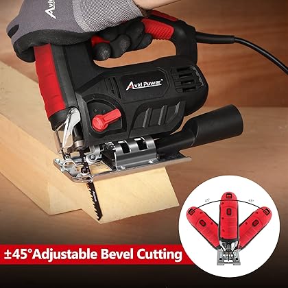 AVID POWER Jig Saw, 7.0A 3000 SPM Jigsaw with Variable Speed, Bevel Angle (0°-45°), 6PCS Blades and Scale Ruler